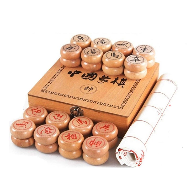 GoodPlay Beechwood Chinese Chess Set Xiangqi Travel Game Set with Wooden Box and Leather Chessboard - Image 1